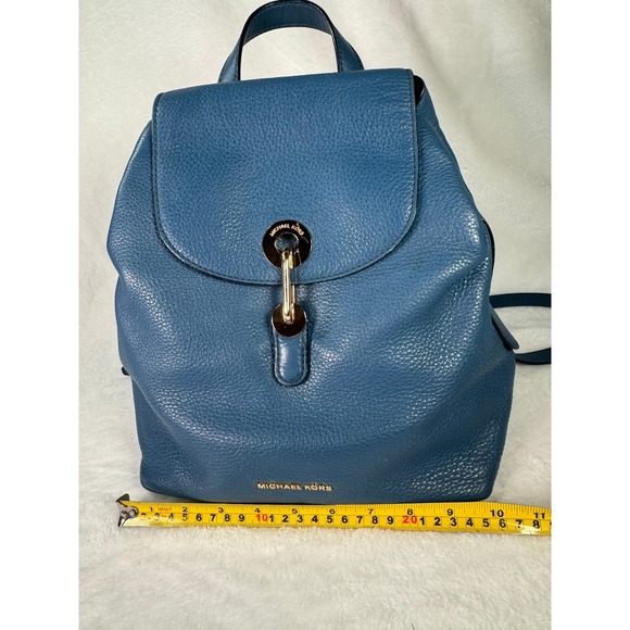 Michael Kors Blue Pebbled Leather Backpack Gold Hardware Medium Sz Picnic Travel - Picture 4 of 9